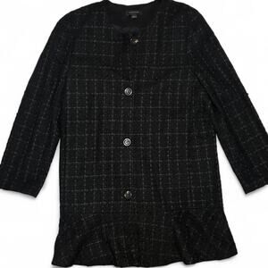 Ann Taylor Black Boucle Tweed Coat Size Large Structured Flounced Hem